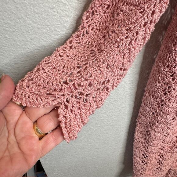 Vintage J.M. Pink Hand Crochet Blush Pink Dress and Cardigan Sz Large - Picture 9 of 16